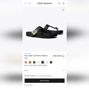 Tory Burch Mellow T-Strap Sandal in Black with Gold Logo